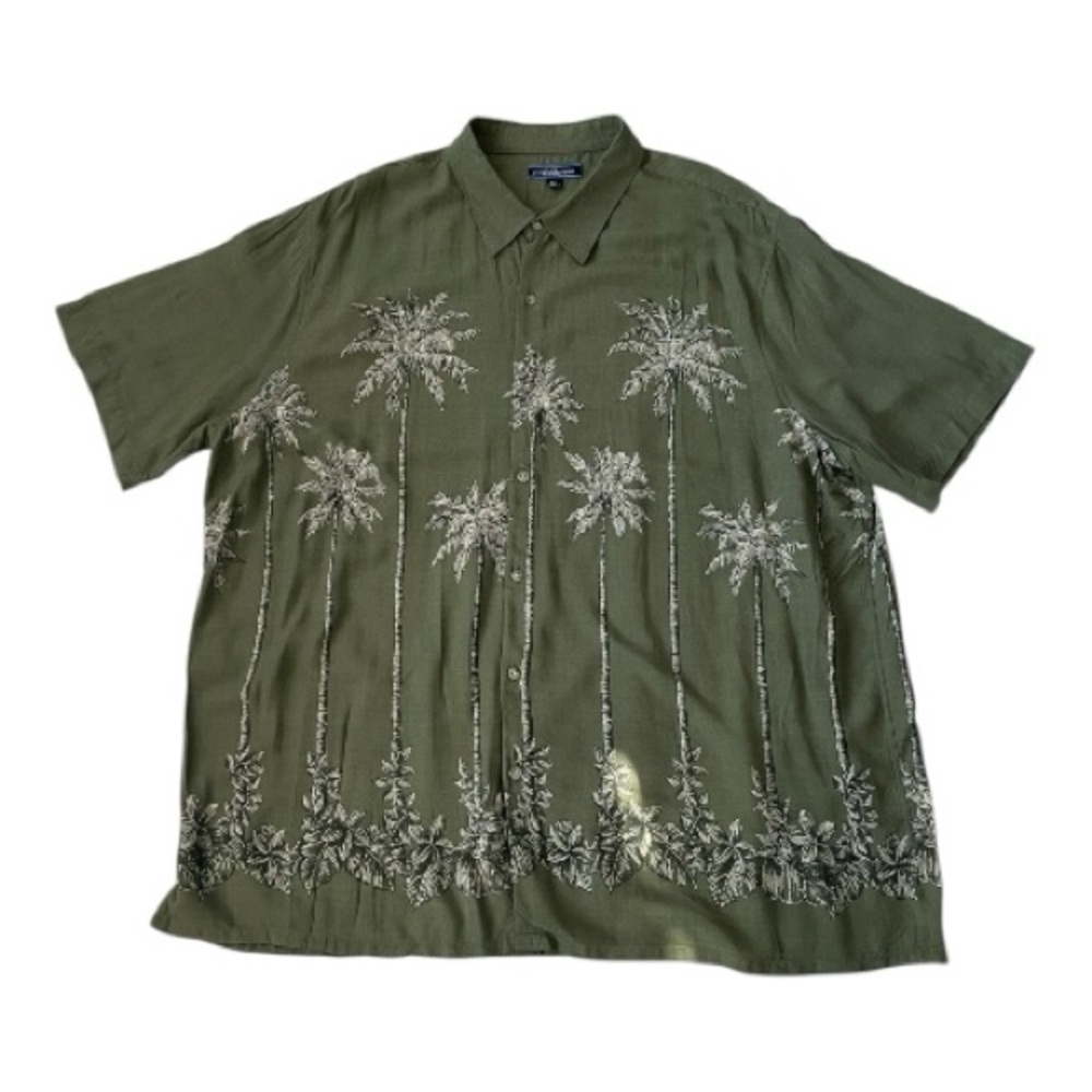 Croft & Barrow Olive Green Hawaiian Button down Mens Shirt. Size (XXL) - Picture 3 of 5